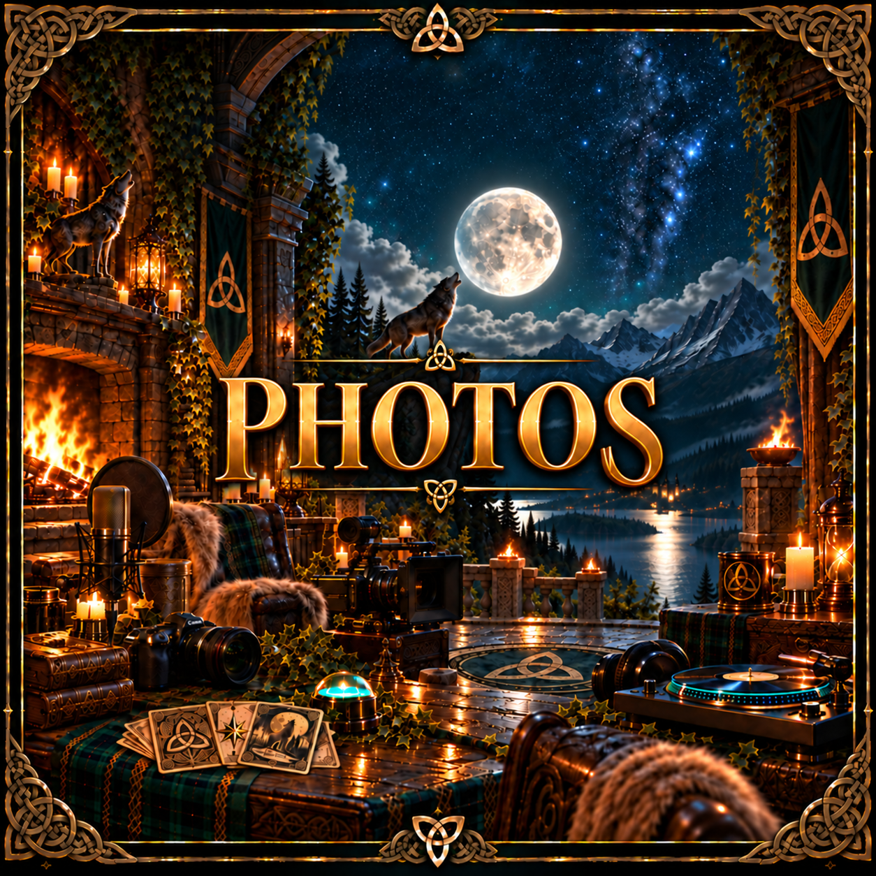 Celtic moonlit wolf artwork labeled Photos
